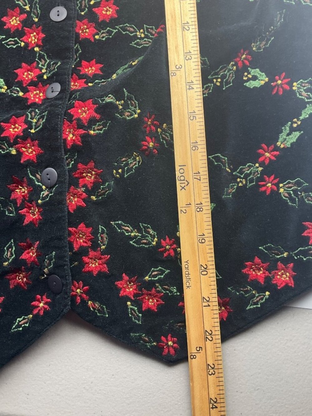 Vintage Chrysantheme L Black Velvet Vest Poinsettia Embroidery Adjustable Preppy - Picture 11 of 15